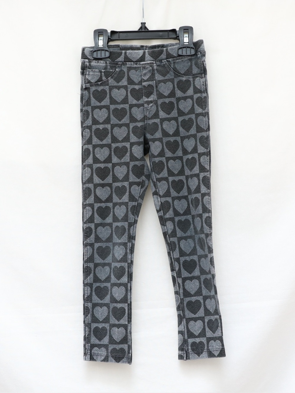Zara black grey pull-on jegging plaid hearts checkered kids girl jeans 6 stretch